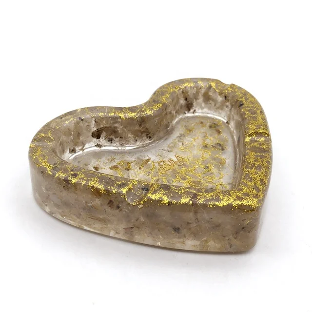 fanshi-wholesale natural yellow quartz bowl gold Rutilated quartz gravel custom ashtray heart shaped crystal ashtrays for decor