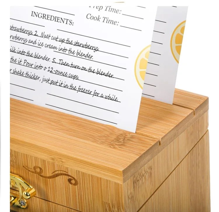 Bamboo Recipe Box Phone Holder Kitchen Recipe Card Organizer