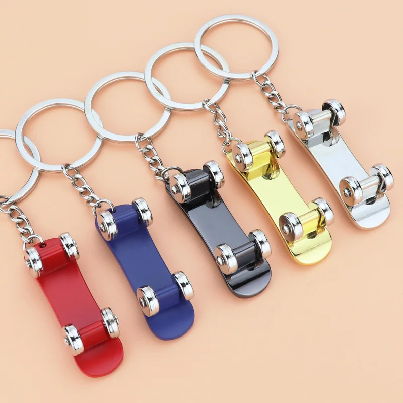 Custom Logo Metal Skateboard Keychain Zinc Alloy Skate Scooter Key Chain Laser Engraving Logo Skateboard Keyring