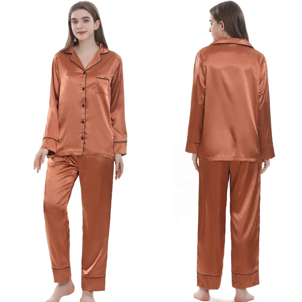 High Quality Long Sleeve Satin Pajamas Wholesale Women Silk Satin Pyjama Set for Bride Bridesmaid Wedding Day Bridal Shower