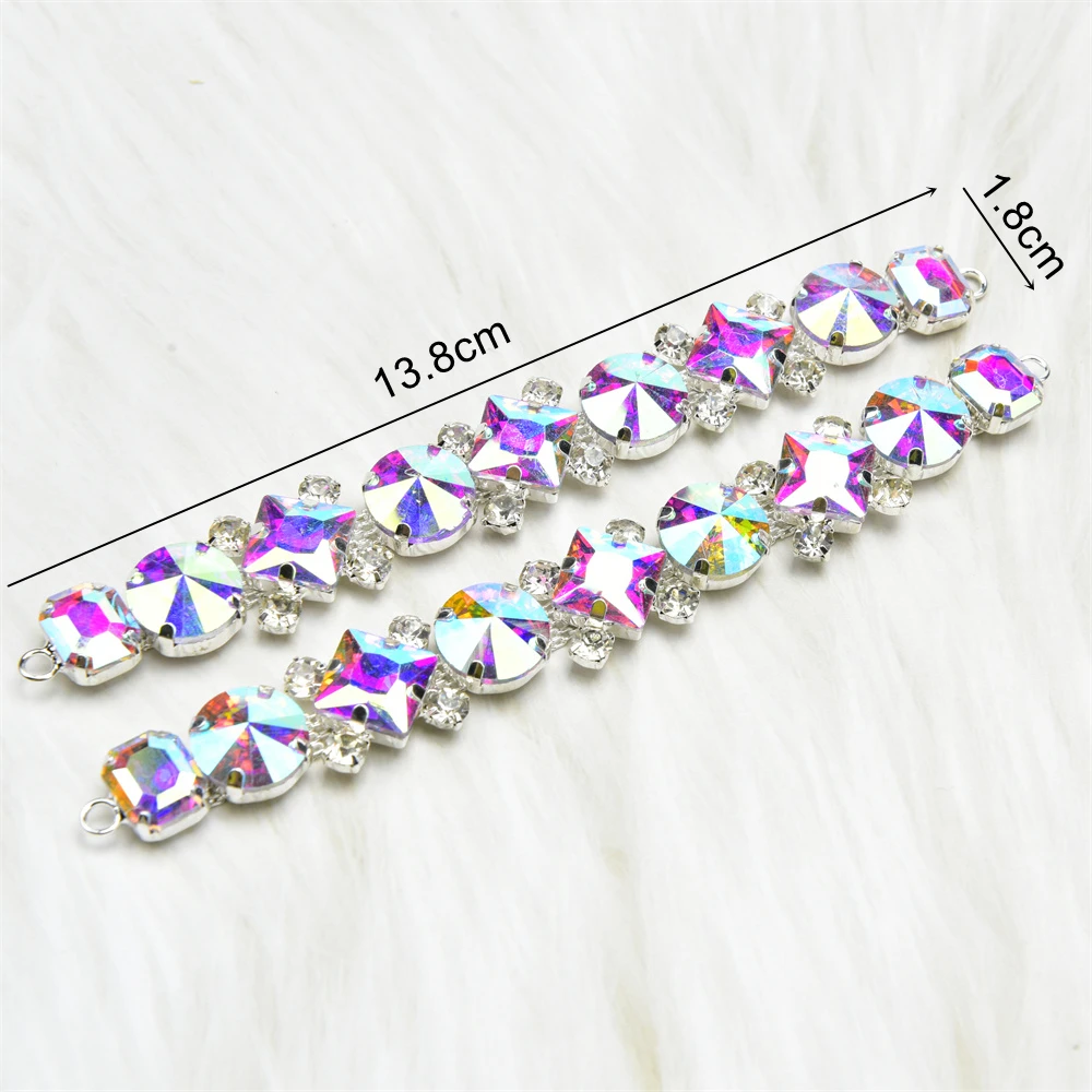 13.8X1.8Cm Fashion Color Crystal Flip Flops Decorative Buckles Rhinestone Bikini Connectors Metal Chain Diy Dress Jewelry Charms