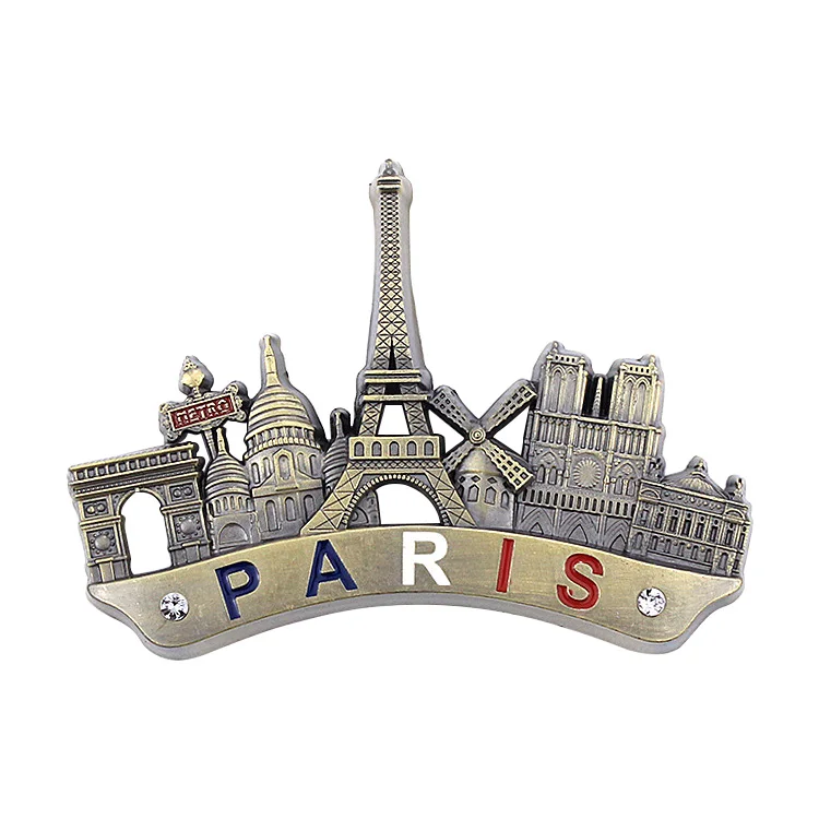 Factory Custom World Famous Building Antique Plating Soft Enamel City Tourist Souvenir Metal Paris Eiffel Tower Fridge Magnet