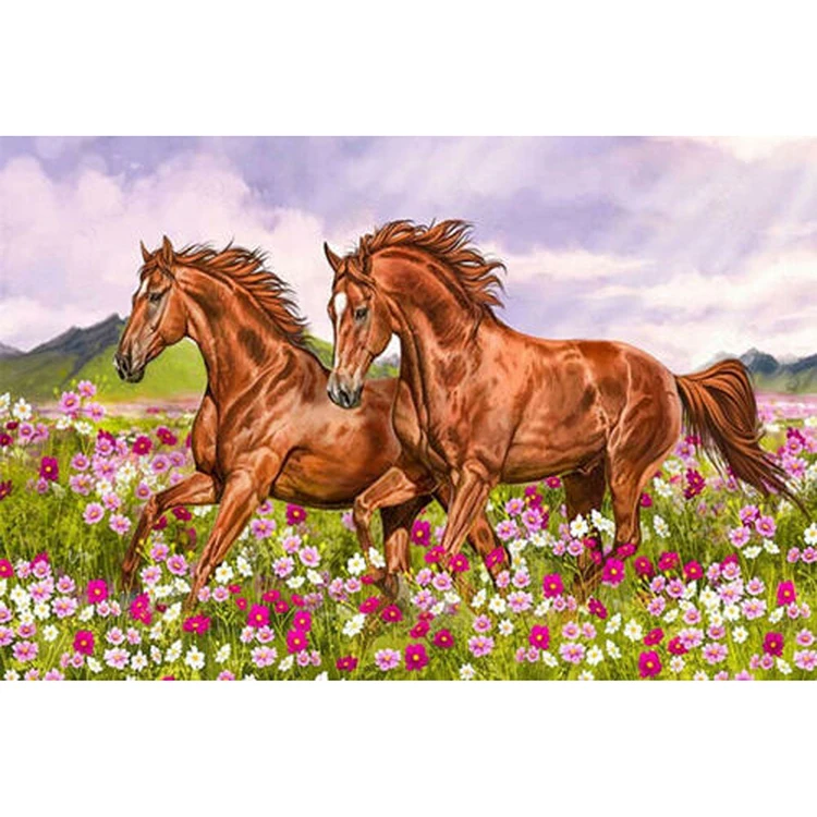 100% Full DIY 5D Diamond Painting Two fine horses Cross Stitch Diamond Embroidery Patterns rhinestones Diamond Mosaic bk