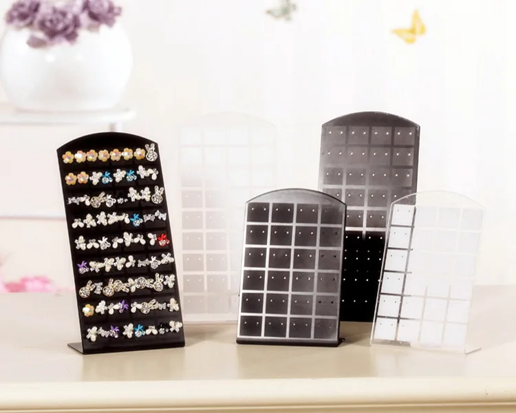 Wholesale 72 Holes Large Plastic Jewel Display Rack Black White Portable Jewelry Holder Showcase Storage Stand For Earrings