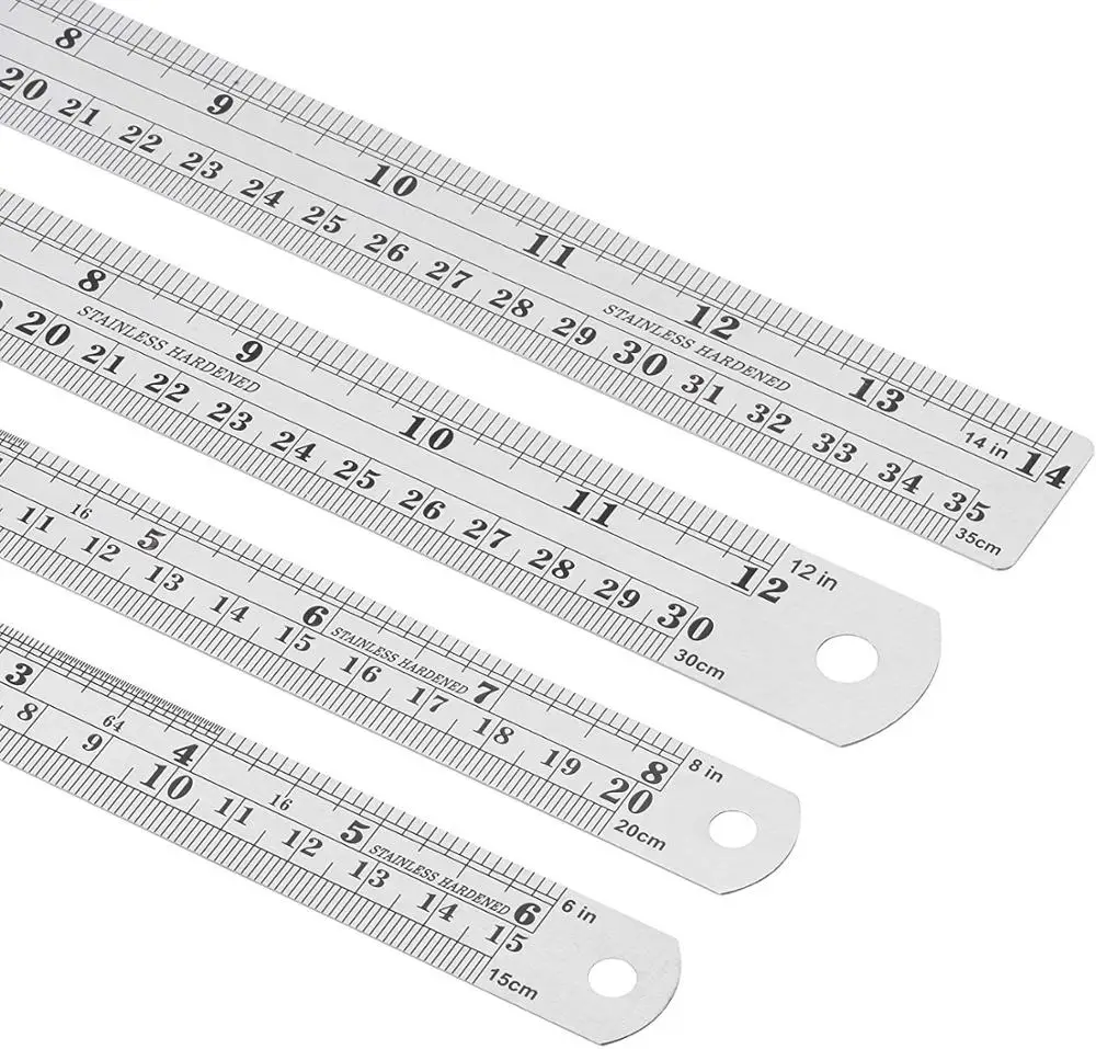 LULAND Steel Rulers, 4 Pieces (6, 8, 12, 14 inch) Metal Stainless Steel Ruler