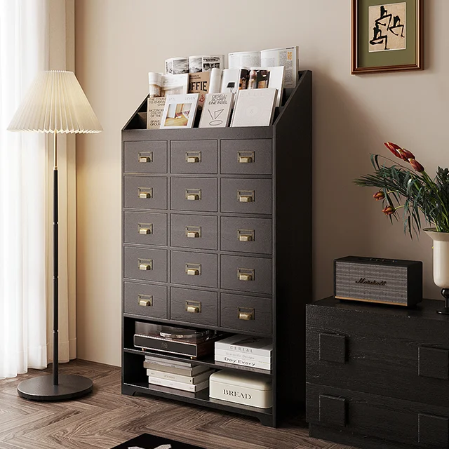 American retro multi-layer wooden storage cabinet drawer, suitable for kitchen, bedroom, living room decoration, size 76*29*141