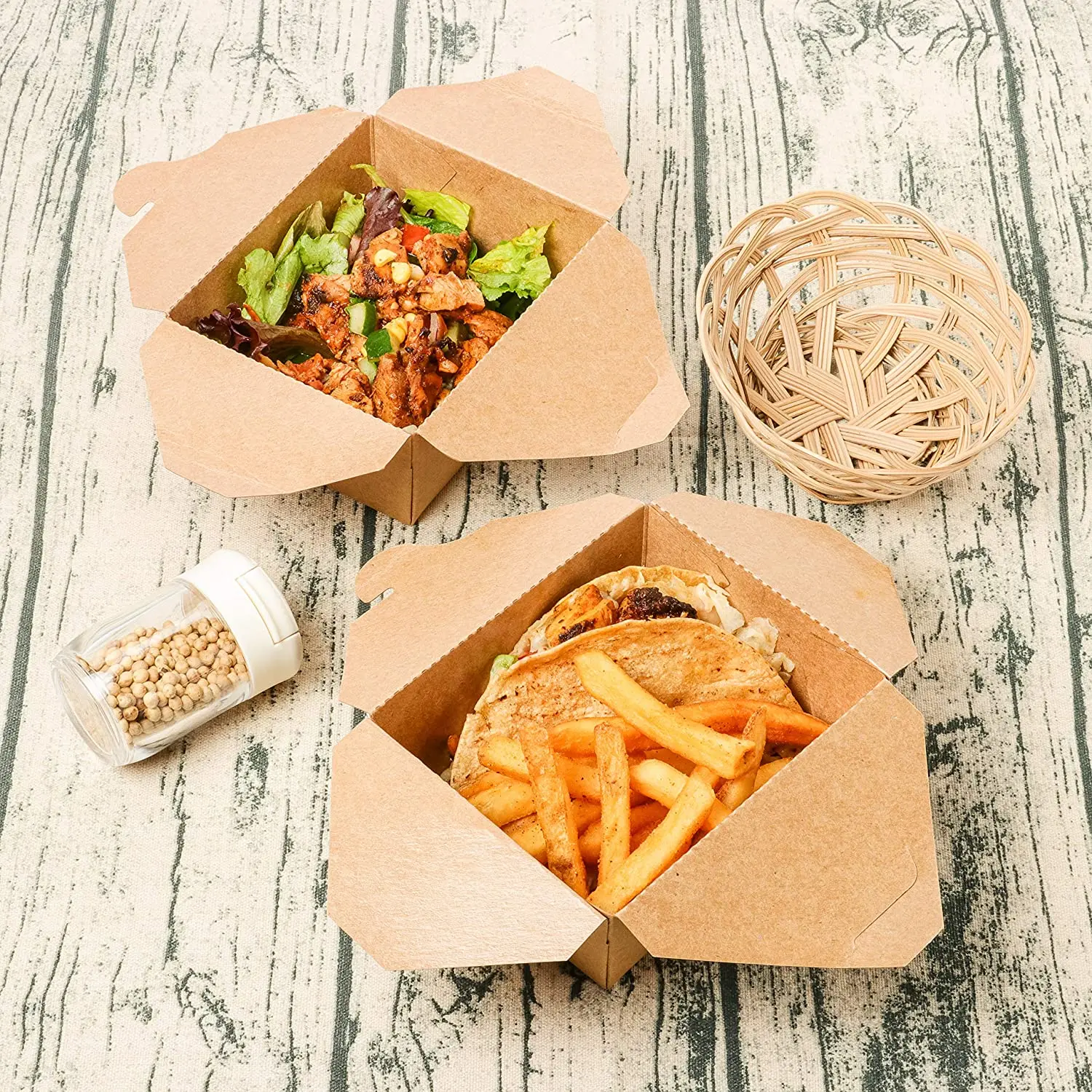 Factory Wholesale Greaseproof Custom Services Portable Fast Food Packaging Box Take Out Boxes Microwaveable Kraft Brown Paper