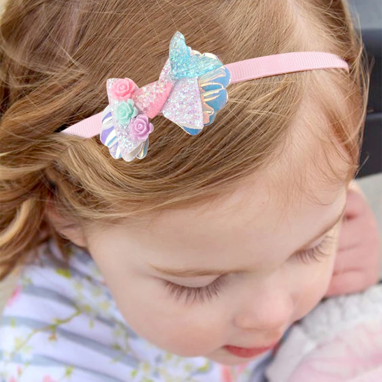 Shenglan Little Flower Headband Kids Cute Cartoon Headbands Sequins Seashell Headdress Party Beach Vacation Flower Headband