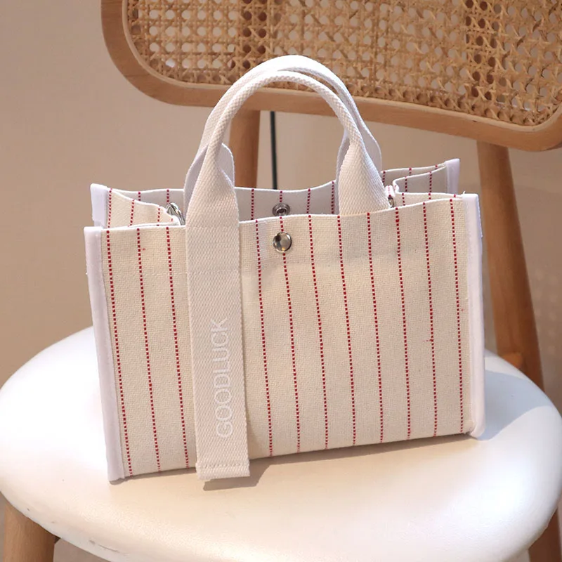Wholesale Mini Cotton Tote Bag High Quality Canvas Cotton Lady Stripped Tote Shopping Bags For Women