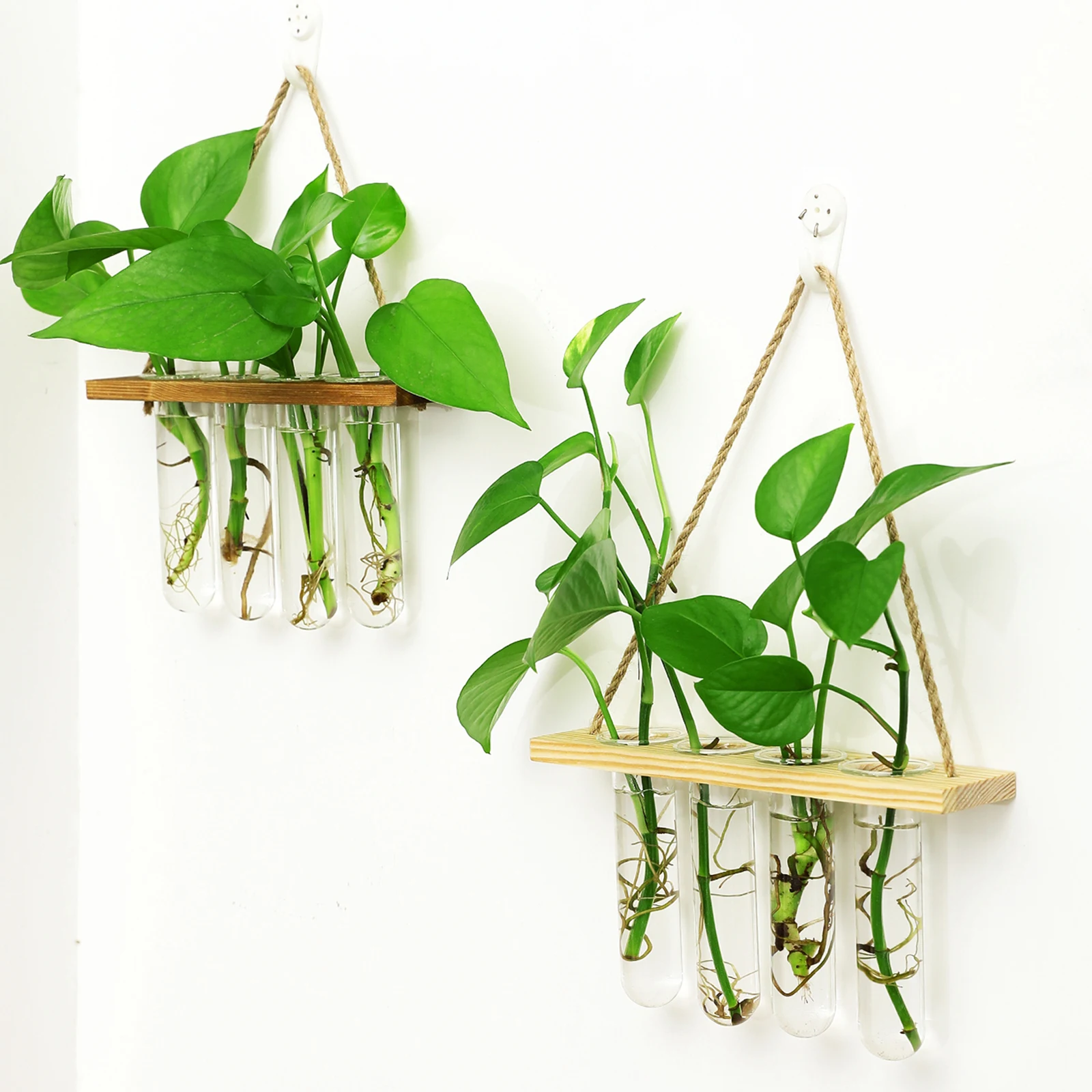 Glass Hanging Planter hydroponics Bohemia solid wood Wall hanging vases flower pots