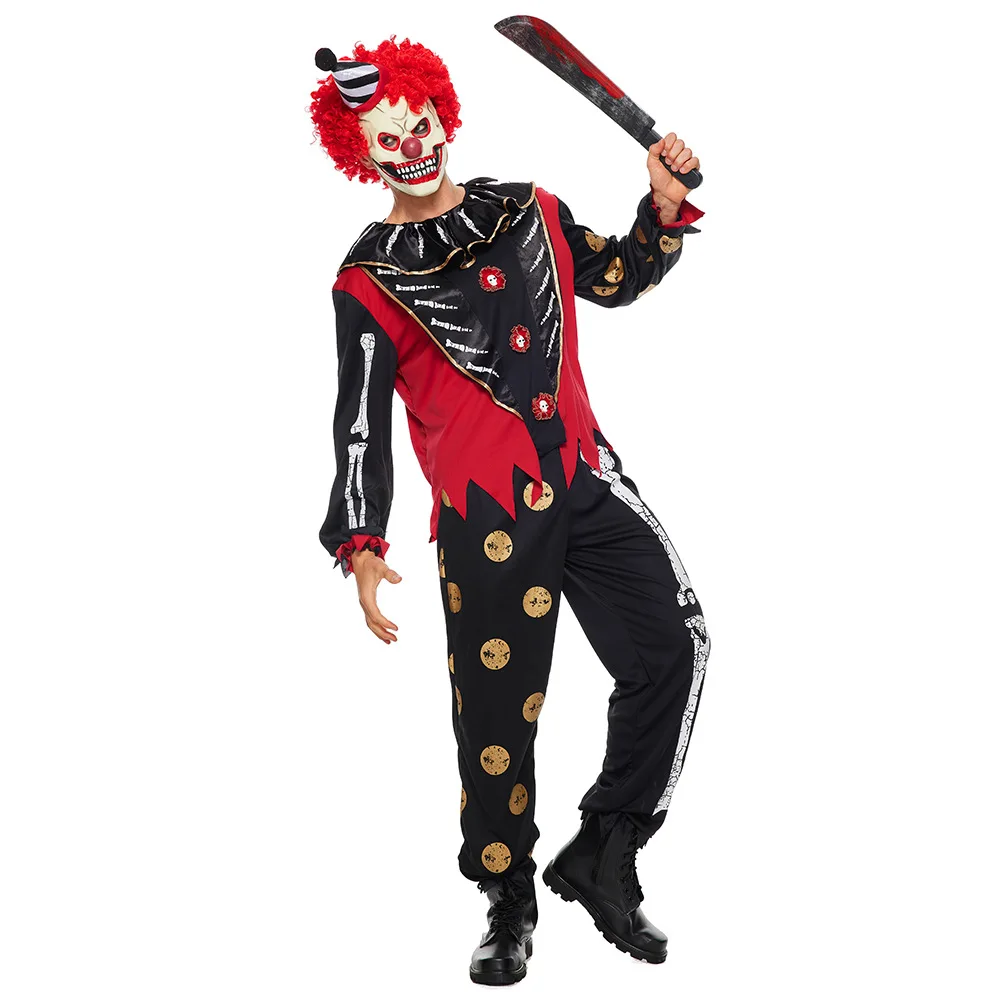 Halloween New Designs Spot Scary Skeletons Clown Costume Horror Bone Clown Joker Stage Play Suit