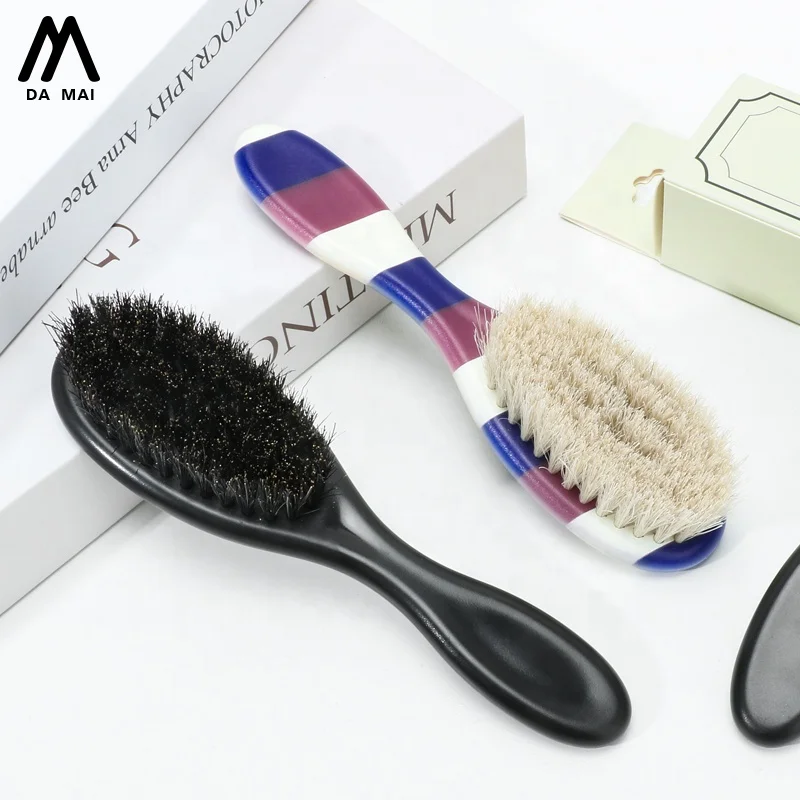 Black Hair Custom Logo Plastic Beard Brush Comb Hardwood 360 Curved Wave Boar Bristle Brush for Shaving Men Mustache
