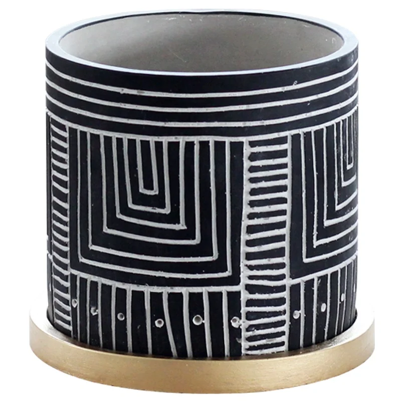 Antique design cement flower pot vintage style flower pot with tray painted golden saucer for living room