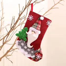 New linen medium Christmas socks Santa Claus Christmas decorations Christmas gift bag in socks