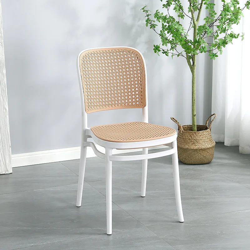 Plastic Chairs Modern Colored Pink Dining Room Chairs Cafe Furniture French Rattan Chairs Outdoor