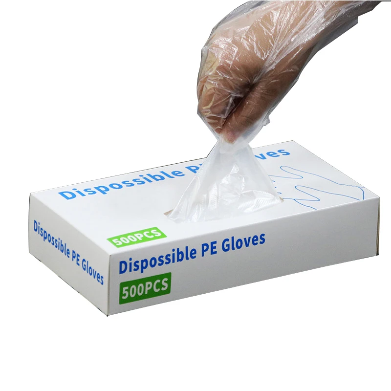 
The factory directly sells 500pieces of boxed PE all-new food-grade oil-proof and thickened disposable gloves 