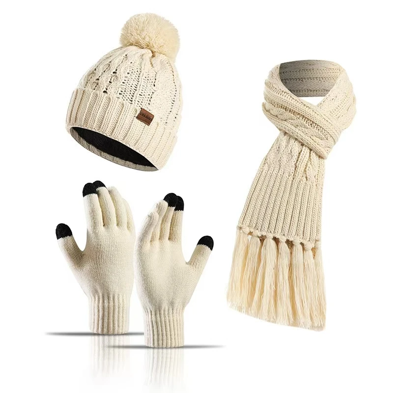 Hot Selling European And American Style Winter Hat Scarf Set Fashionable And Warm Knitted Gloves