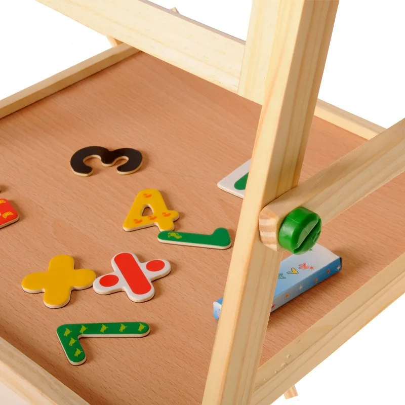 Hot selling Kids DIY drawing learning toy wooden easel adjustable double sides magnetic standing painting board black board