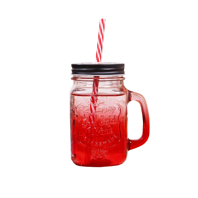 350ml Iced Coffee Tea Smoothie Mason Jar with Handle Metal Lid