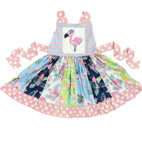 Hot selling boutique sleeveless dress Big skirt girl pink smiling face ruffled dress summer comfort clothing