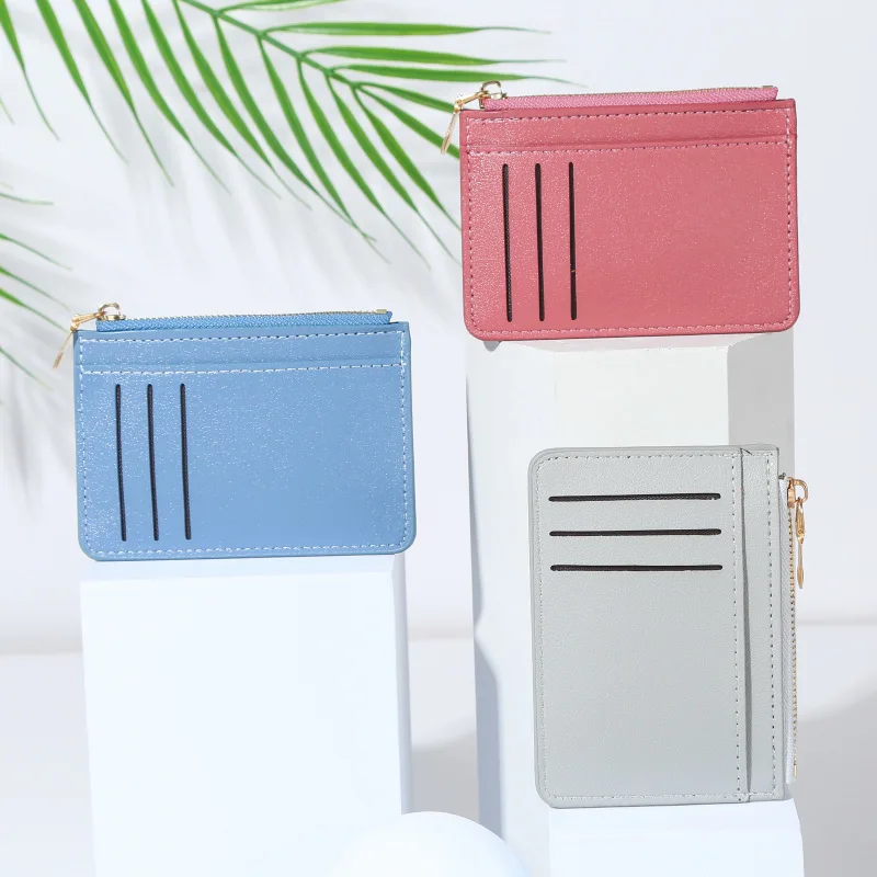 Functional Student Bank Card Holder Cheap Candy Color Zipper Credit Card Bag