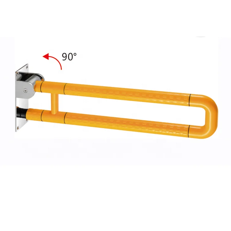 LQS Commercial Yellow and White 90 Degree From Horizontal To Vertical Foldable ABS Grab Bar For Hotel Hospital