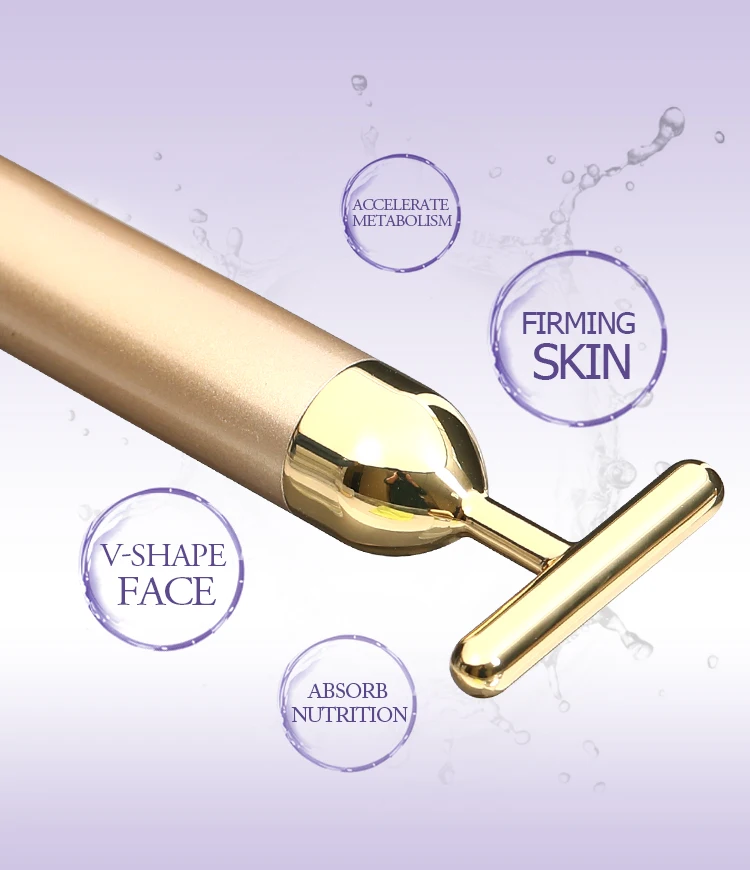  24k Gold Pulse Beauty Bar T Shape Facial Massager укрепляющий роликовый массажер для