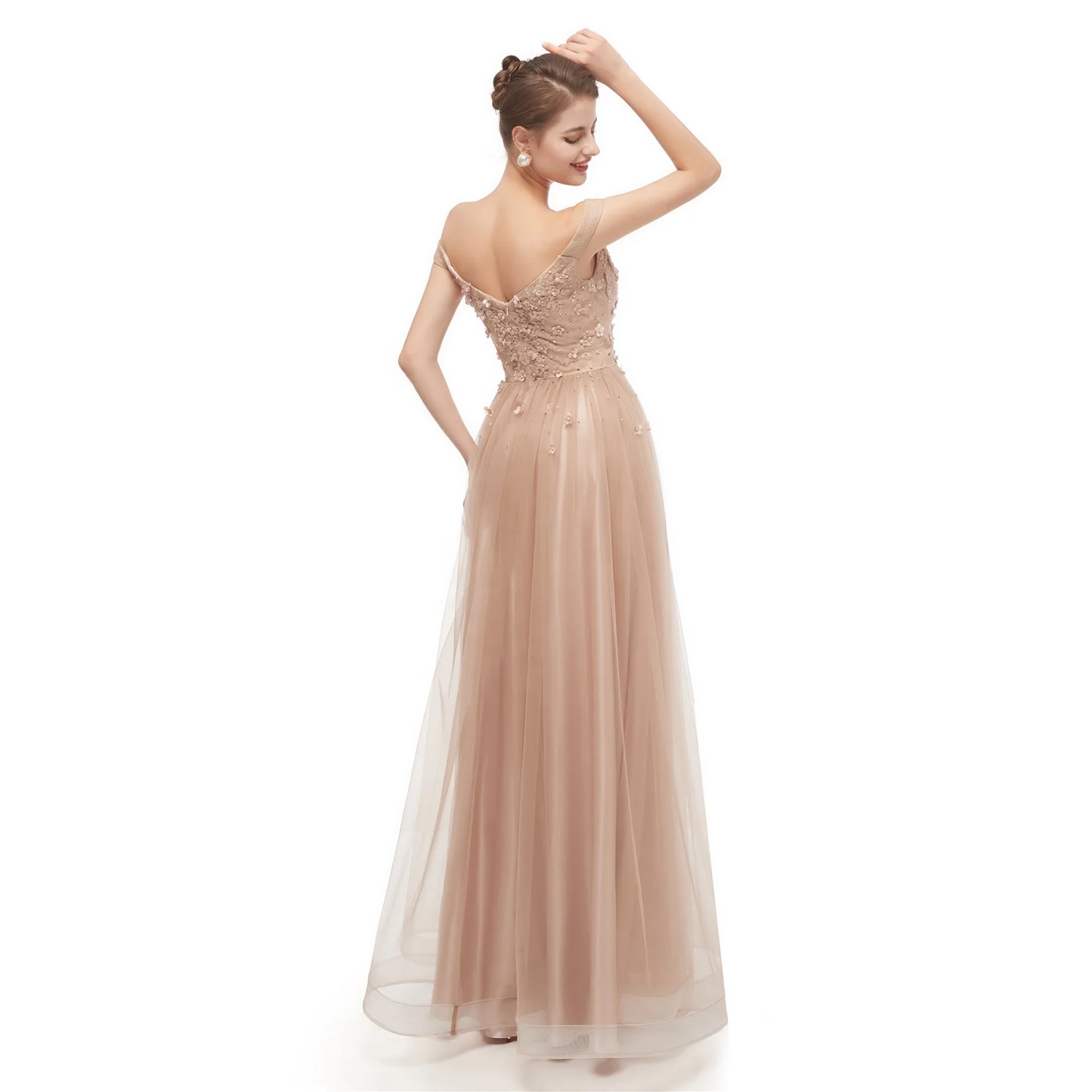 
Gorgeous Off the Shoulder 3D Flowers Appliques A Line Prom Dress Evening Gown 