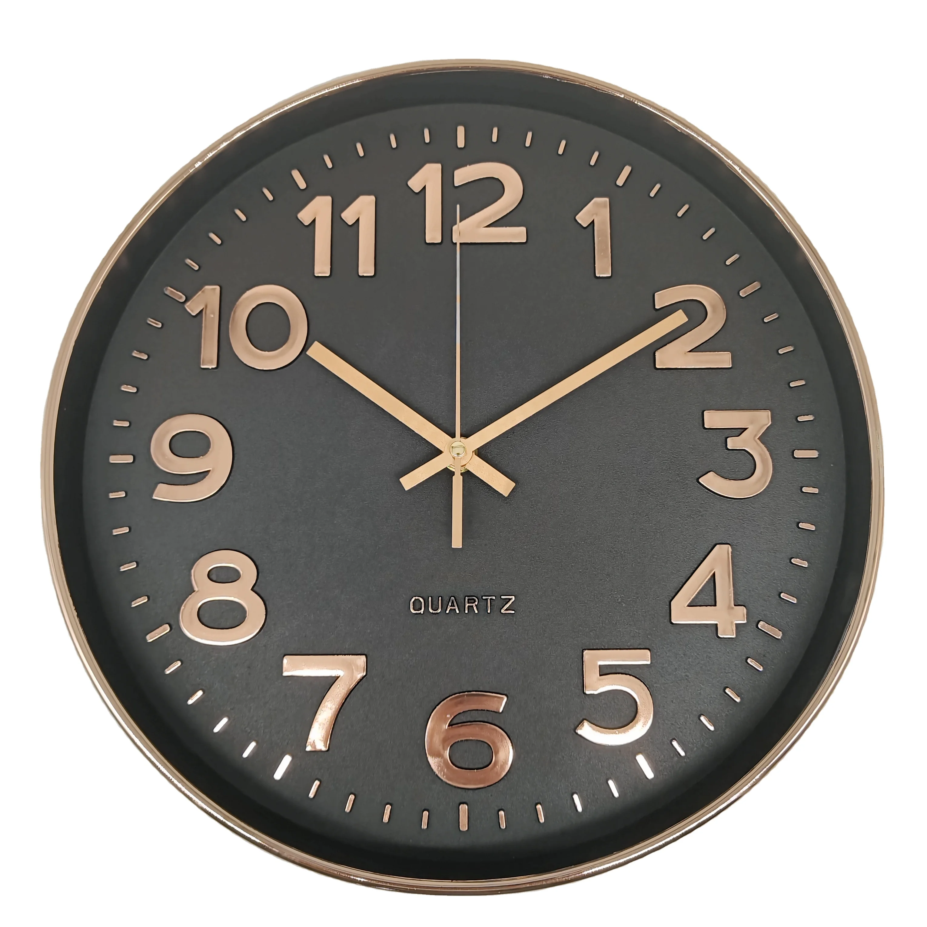 Circle silver plastic trim clock wall decor  Wall Clock Simple Typography Second Hand