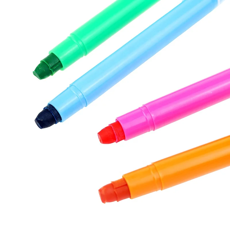 BECOL High Quality Custom 6pcs Twist Highlighter Marker Pen Fluorescent Colorful Solid Highlighter Wax Marker Pen Set