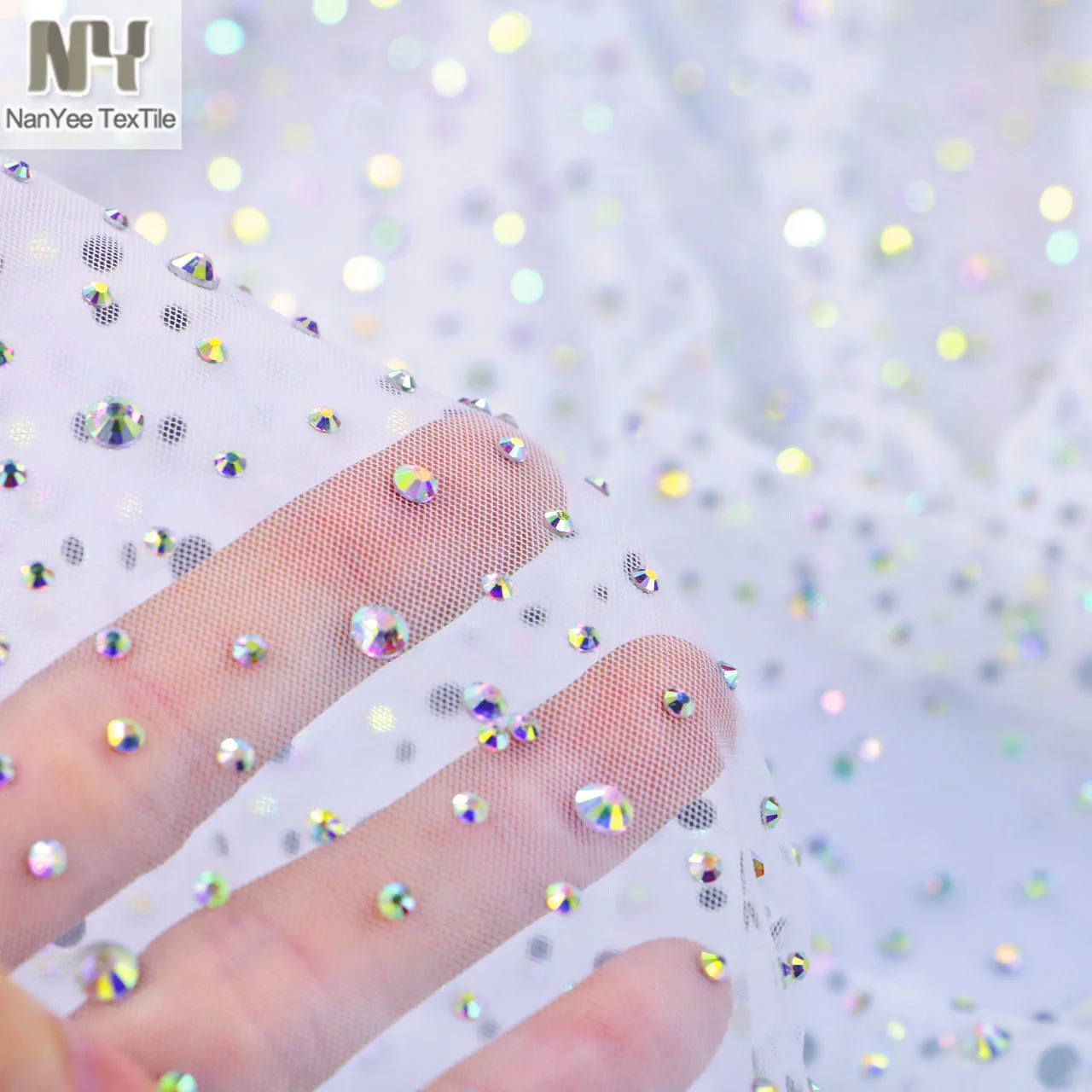 Nanyee Textile High End Sparkle Foiled Rhinestone Diamond Mesh Fabric for Wedding