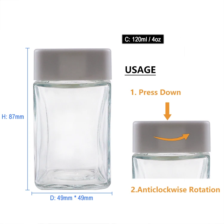 Square Cbd Flower Glass Jars