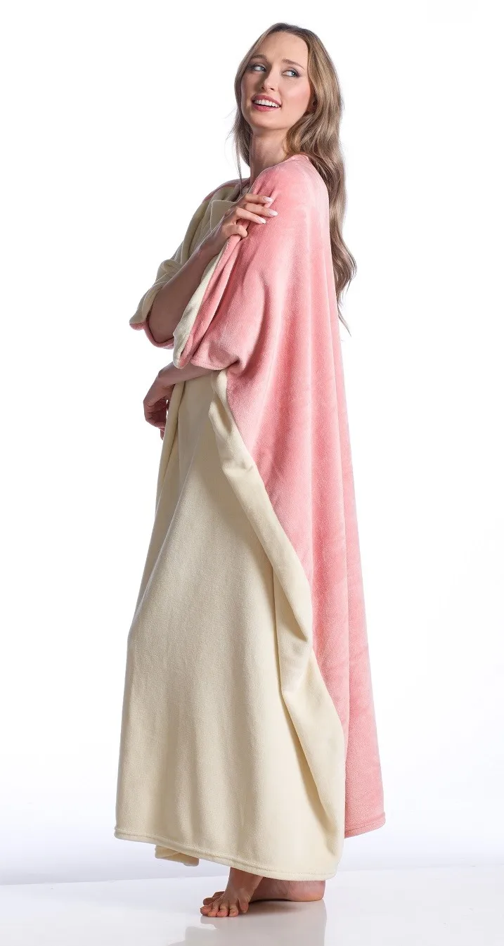 100% POLYESTER HIGH QUALITY COZY WEARABLE FLEECE BLANKET WITH SLEEVES LIGHT BLUE PACKED GIFT BOX FOR WHOLESALE