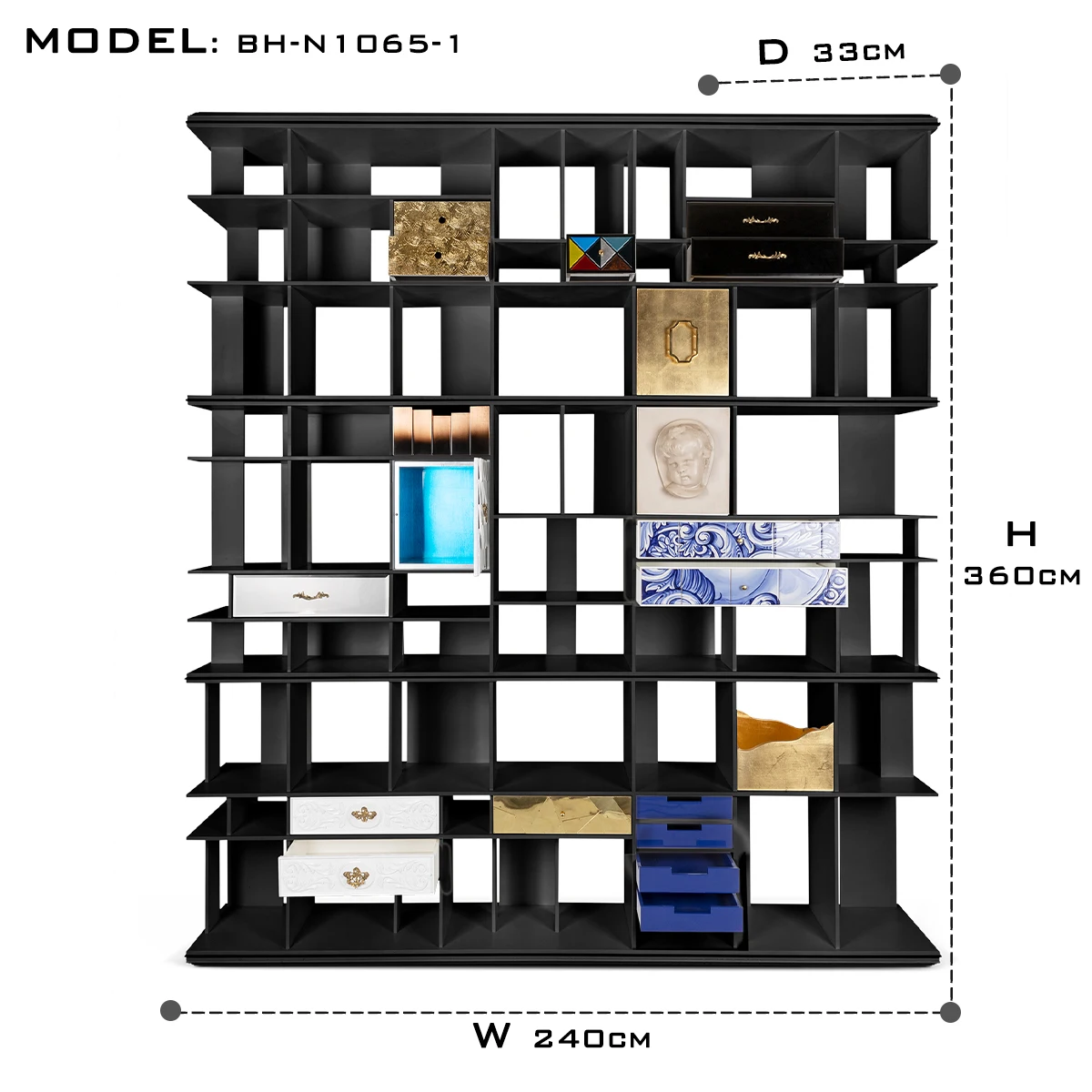 Customizable Display Cabinet - Double-Sided Drawers, Wall-Mounted or Room Divider