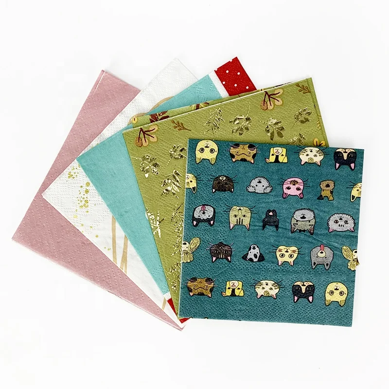 Biodegradable super absorbent cocktail serviette 4 8 fold party dinner print logo paper napkin