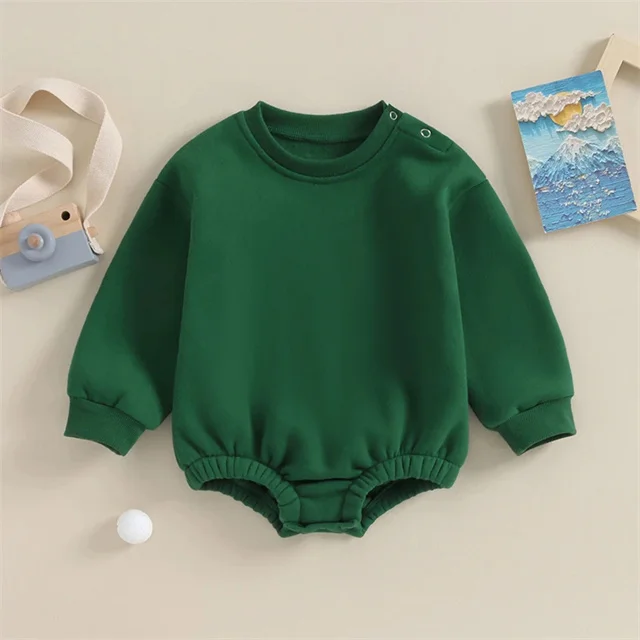 OEM DOM Autumn Boys Girls Kids Clothes Solid Color Warm Long Sleeve Infant Baby Fleece Sweatshirts Bubble Rompers