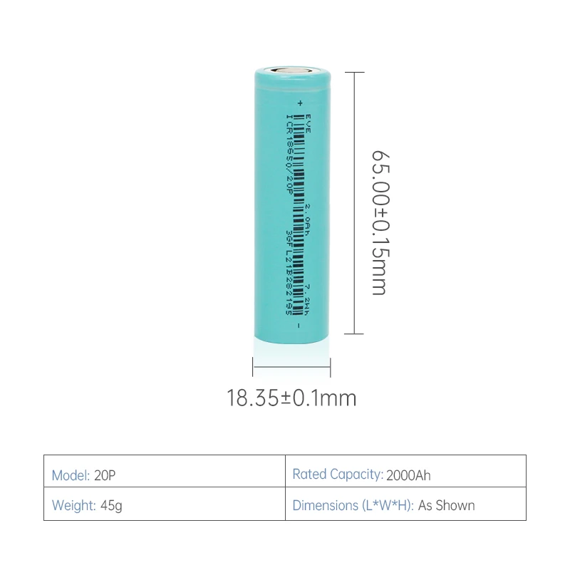 EVE 18650 2000mah 20P 18650 battery rechargeable batteries 18650 lithium ion 18650 18650 3.7v battery