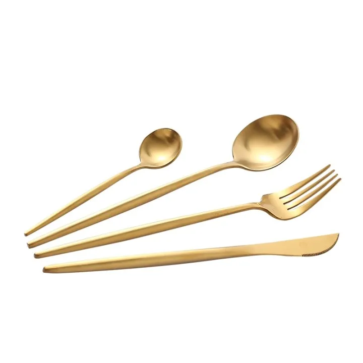 High Quality silver gold Rose gold black Colorful Custom Logo Factory direct knife spoon fork Tea spoon 4 pcs flatware set