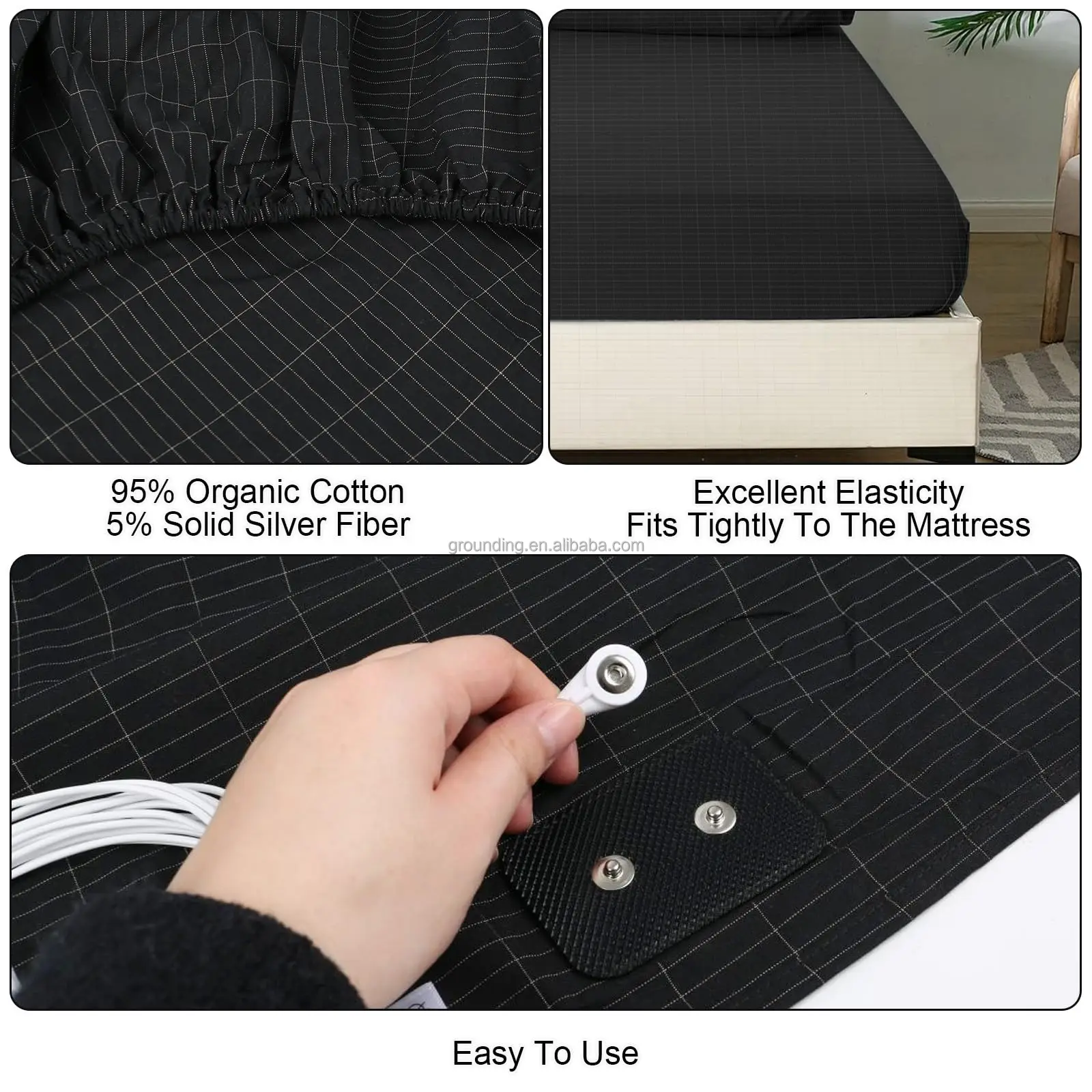 Customized Silver Cotton Conductive Earth Grounding Mattress Natural Wellness Fade Bed Sheets with Grounding Cord
