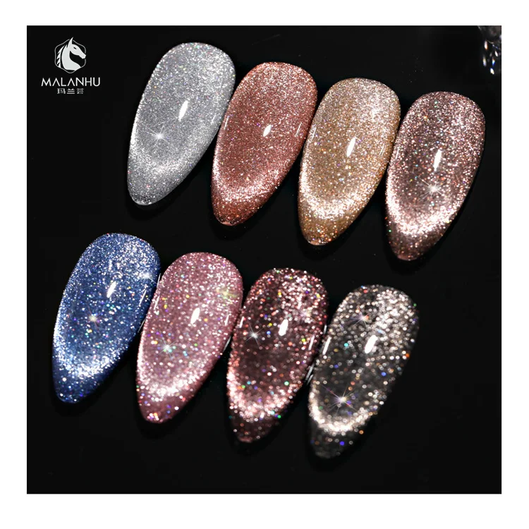 2022 New Product Reflective Glitter Disco Cat Eye Gel  Magnetic Flashing Disco Gel Polish Soak Off UV Nail Gel