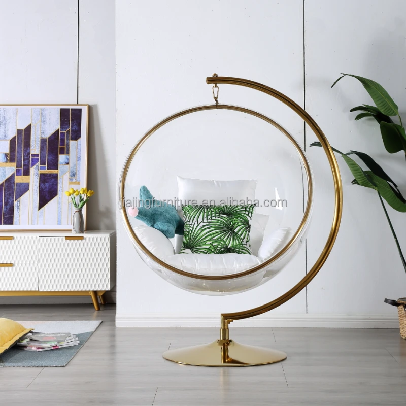 Luxury  Acrylic Hanging chairs Swing chair Transparent outdoor Floor Stand Type Bubble Chair for living room garden