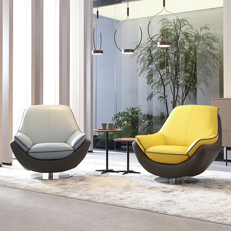 Four colors optional genuine leather swivel 360 degrees rotation leisure corner sofas for small spaces