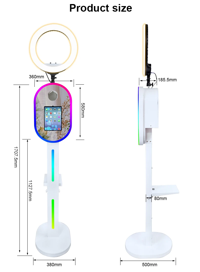 White Dazzling RGB Light 10.2/10.5/10.9/11/12.9 Inch Ipad Photo Booth 3 In 1 Portable Selfie Camera Mirror Photobooth Shell
