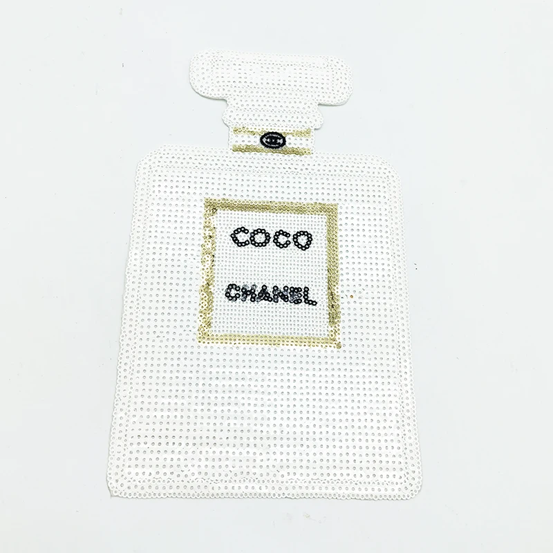 Ready to ship brand logo embroidery patches designer sequin embroidered iron on patch for t shirt