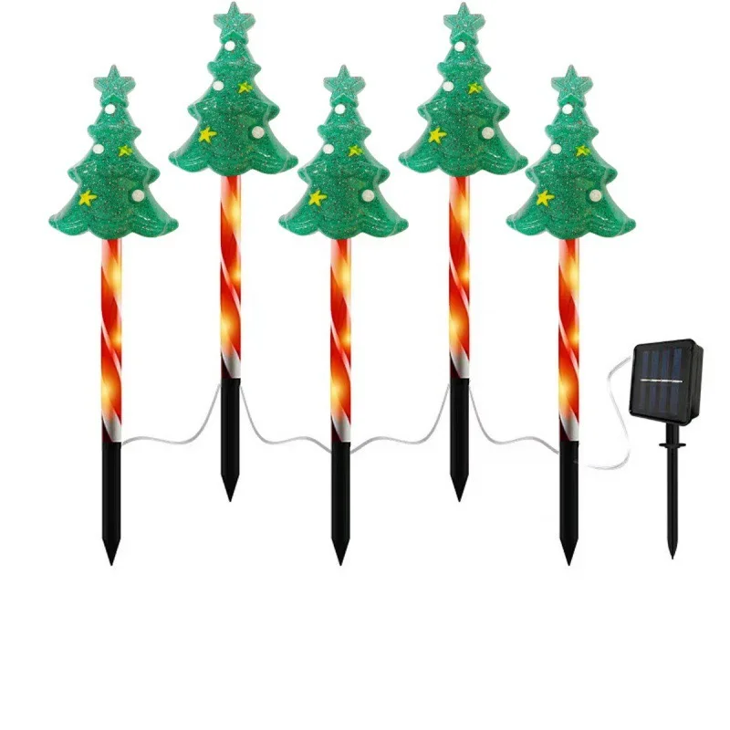 Led Solar Christmas  5in1 12 in 1 Strawberry Snowflake Candy Cane Stake Light For Garden Park Lawn Landscape Holiday Party Decor