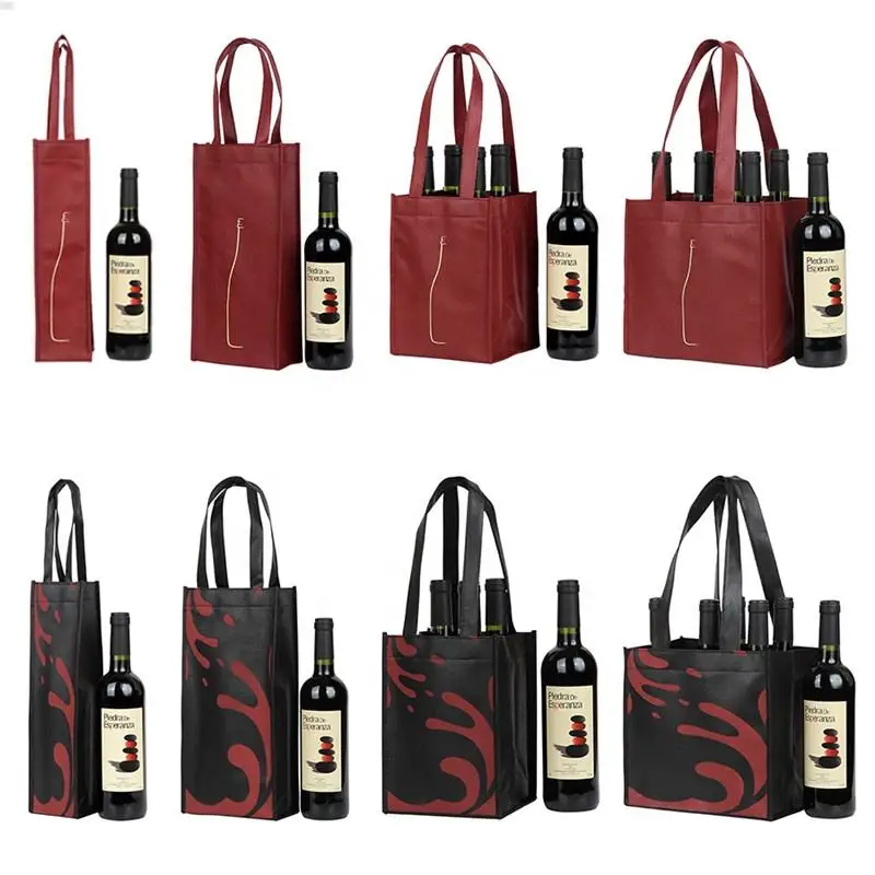 Heavy Duty 6 Bottle Non Woven Wine Bags Exquisite Beer Champagne Double Tote Hand Gift Bag Nonwoven Wine Shopping Bag