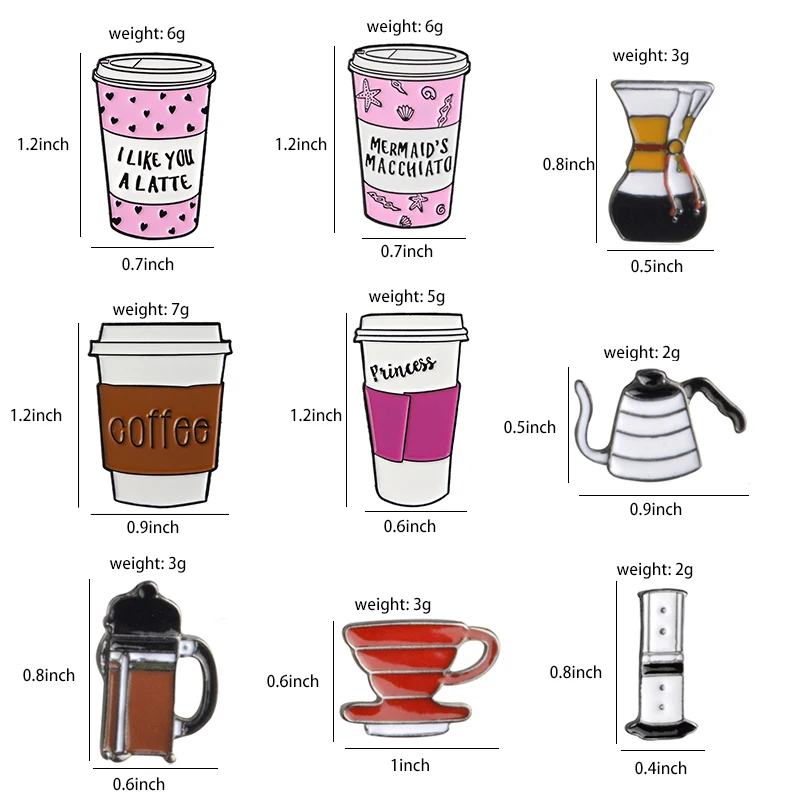All about Coffee Enamel Pin  Bean Pot Cup Latte Cappuccino Brooches Bag Lapel  Clothes Badge Jewelry Gift for Barista
