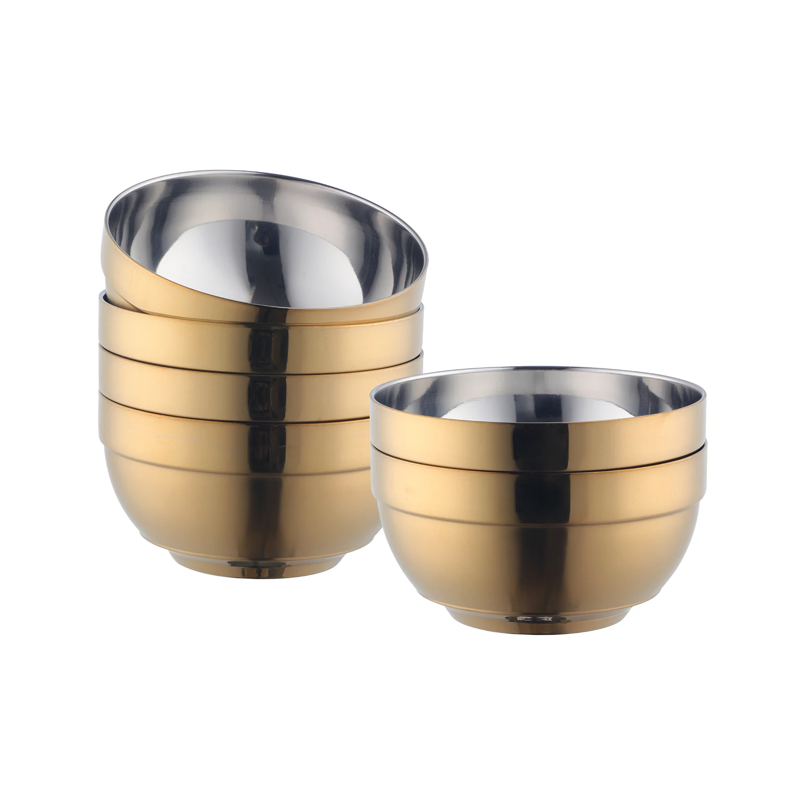 Double Wall Heat Insulated Tableware Gold Stainless Steel Bowl for Soup Rice