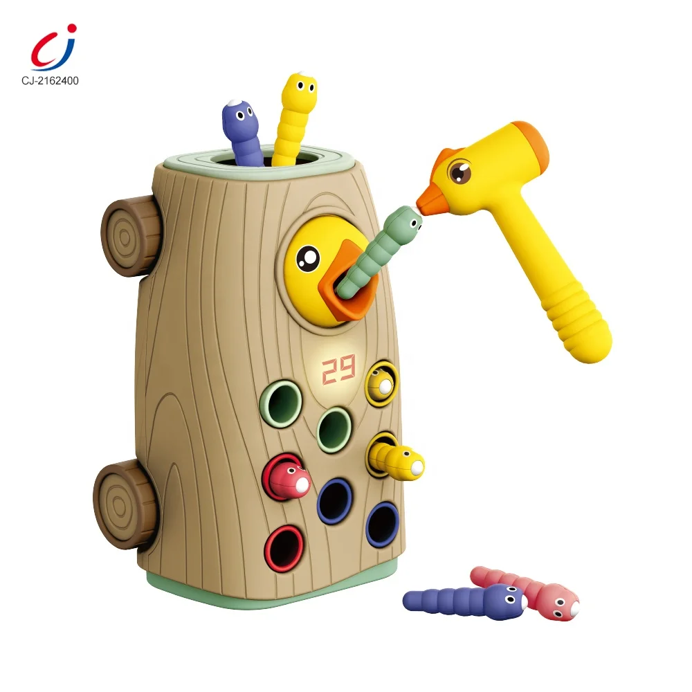 Multifunction baby educational color matching whack a mole pull line toy woodpecker