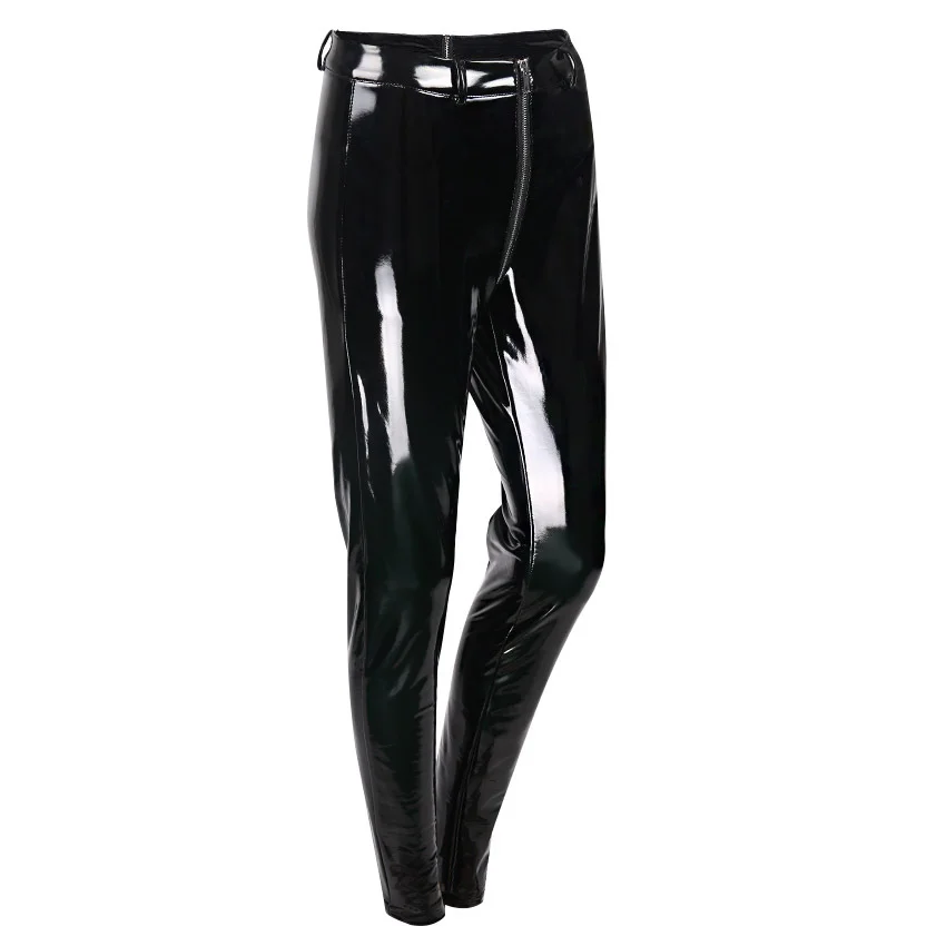 Women 2022 Sexy Shiny Pu Leather Leggings With Back Zipper Push Up Faux Leather Pants Latex Rubber Pants